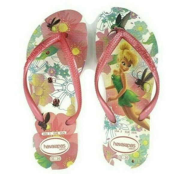 Disney Havaianas Slim Flip Flops Tinkerbell  Pink - Picture 1 of 10